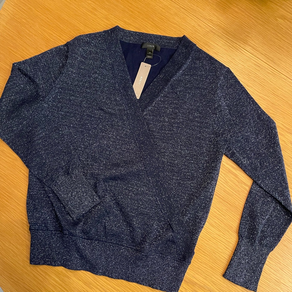 J.Crew metallic fiber v-neck rap sweater. NWT